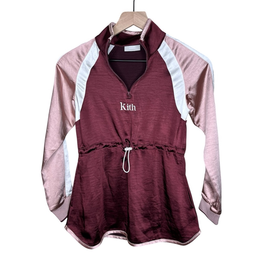 Kith Burgundy and Pink Colorblock Drawstring Pullover Dress